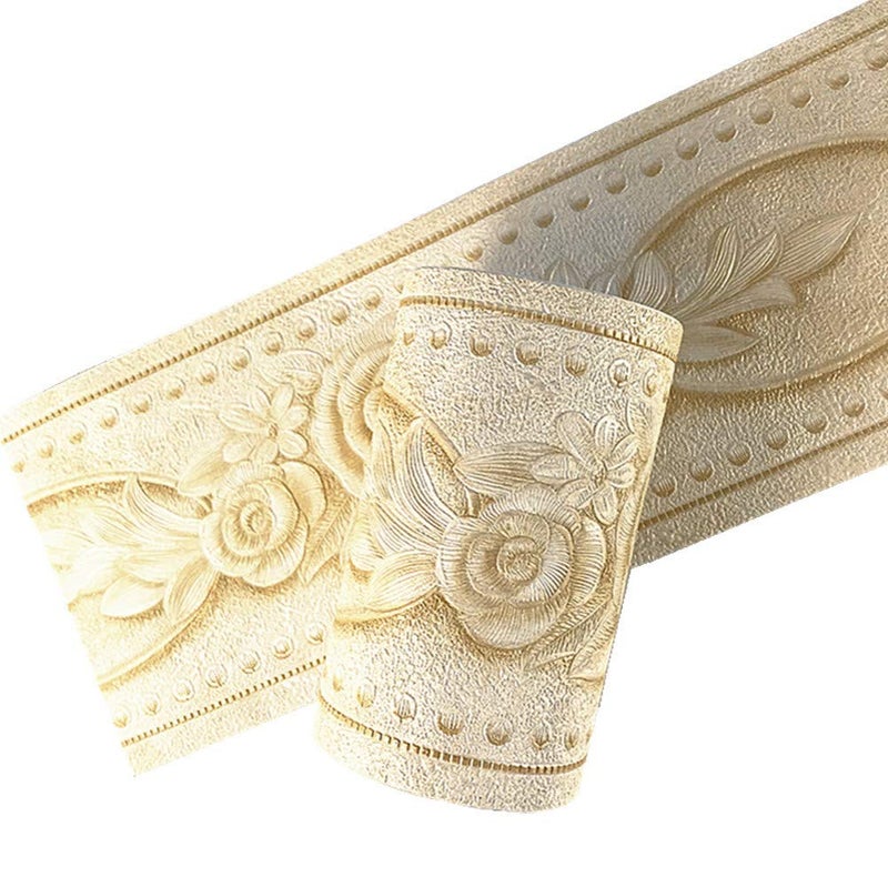 Yija 5 Meters Royal Peony 3D Self Adhesive Peel and Stick Waterproof Wall Border Easy to Apply 4 Inch by 16.5 Feet (Light Yellow) - Image 1